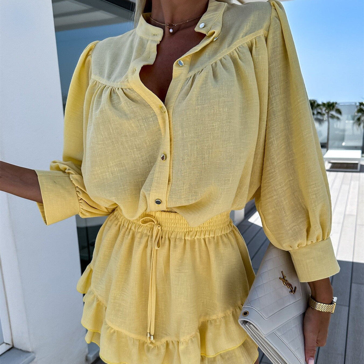 NOELLE | BUTTON-FRONT ELASTIC-WAIST CO-ORD SET