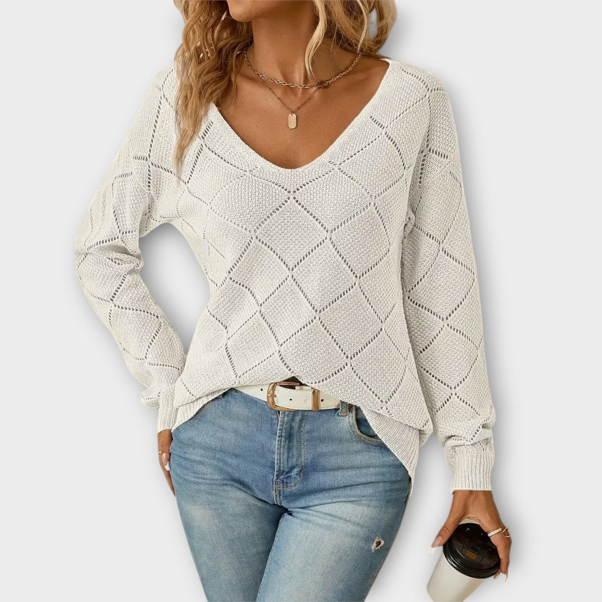 Evers | Casual Black Jumper With Diamond Pattern