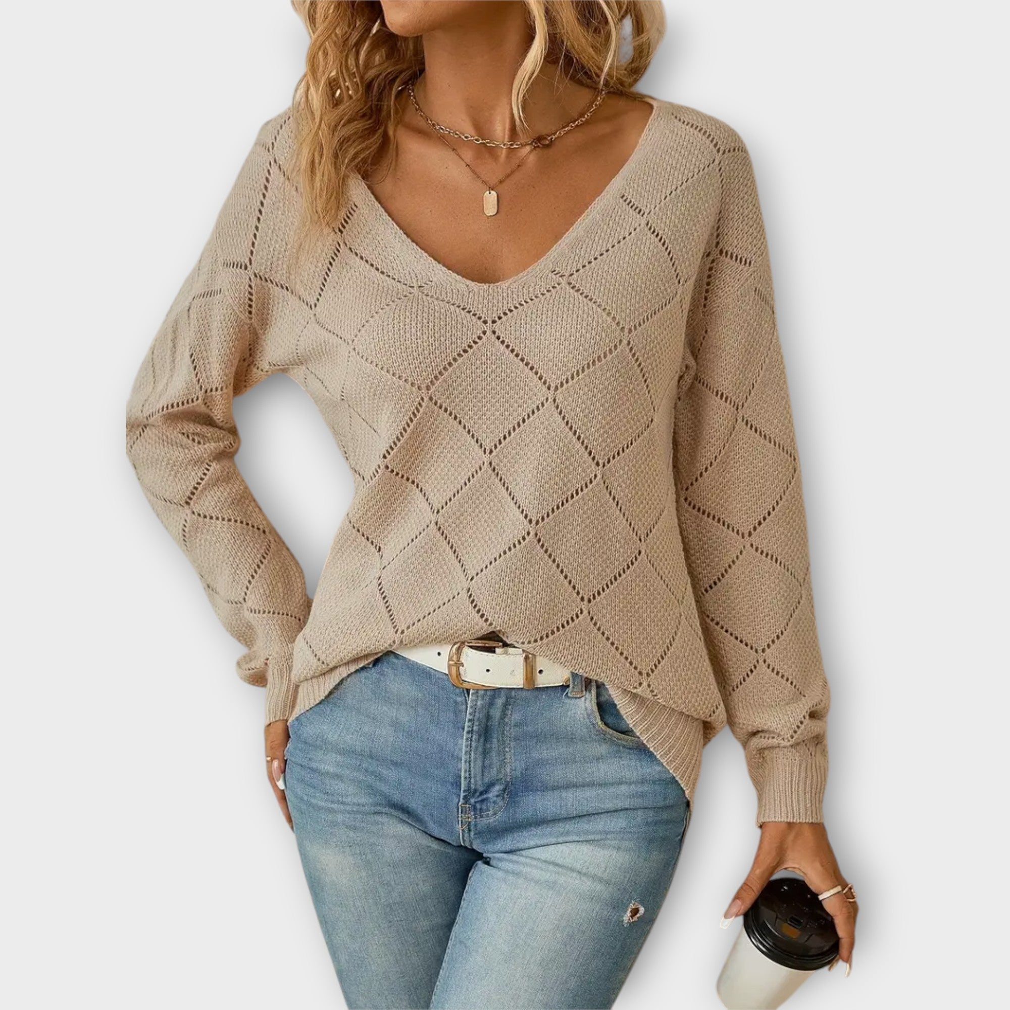 Evers | Casual Black Jumper With Diamond Pattern