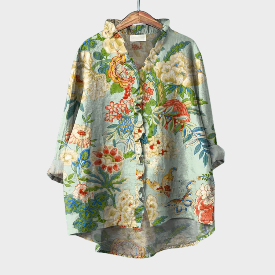Adalgisa | Flowering Green Elegant Summer Blouse