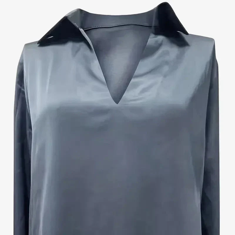 Vinita | Collared V-Neck Sheen Blouse
