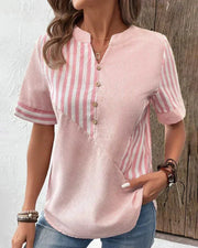 Nneka | Contrast-Stripe Button-Neck Shirt