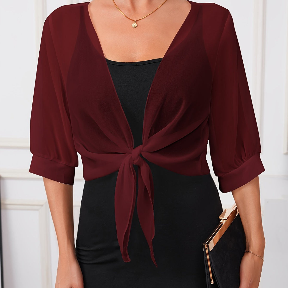 Alfredia | Tie-Front Sheer Cardigan