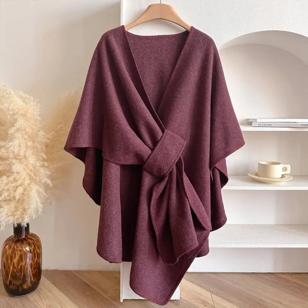 Mairwen | Oversized Windproof Poncho Cape Coat in Rose Red