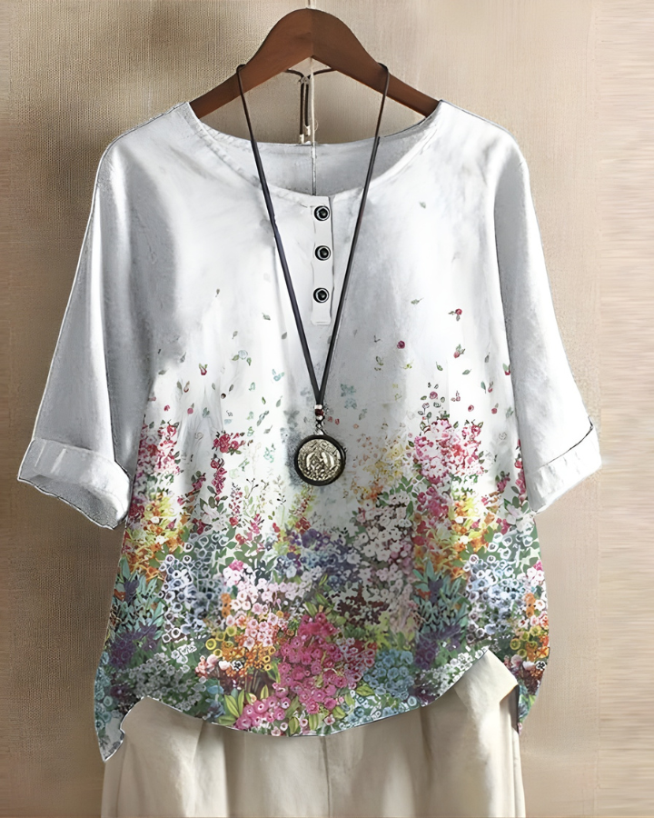 Nhi | Printed Button-Neck Blouse