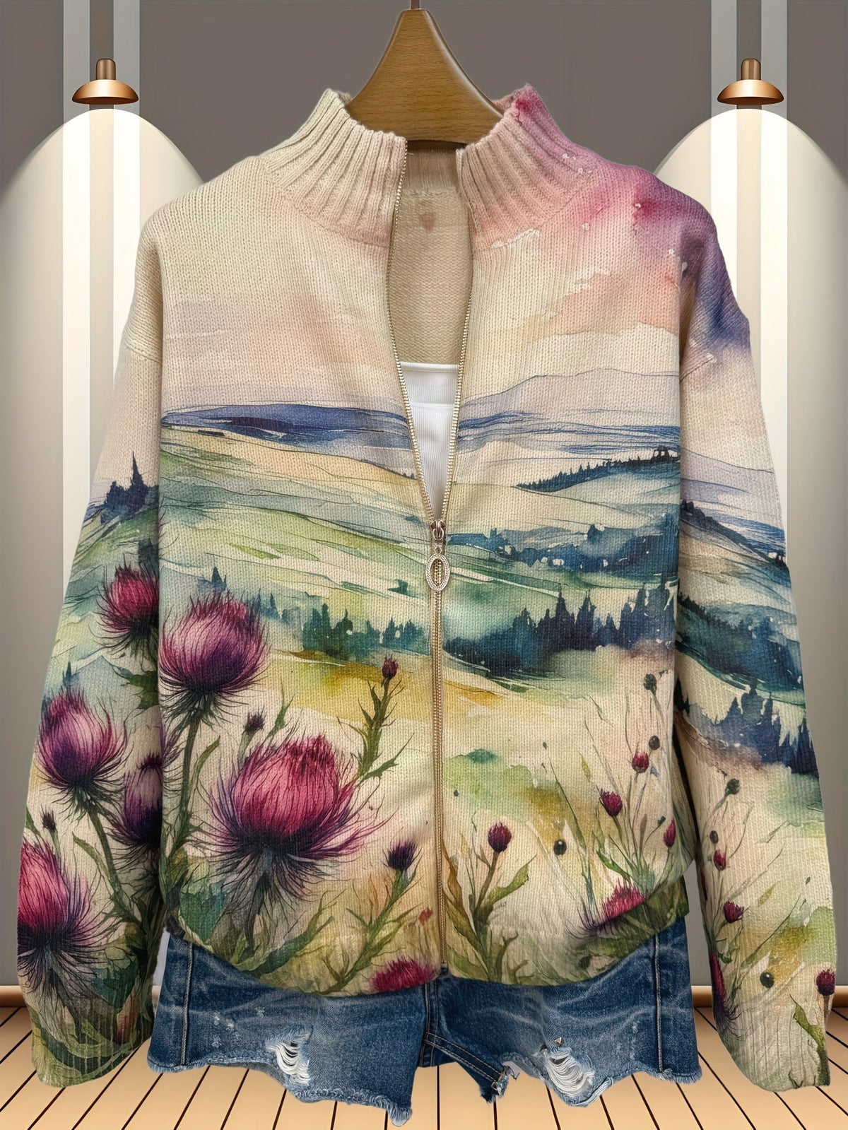 LIDIA | THISTLE LANDSCAPE ZIP CARDIGAN