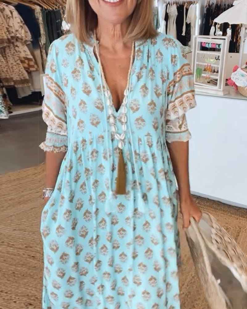 MANA | FRINGED V-NECK MIDI DRESS