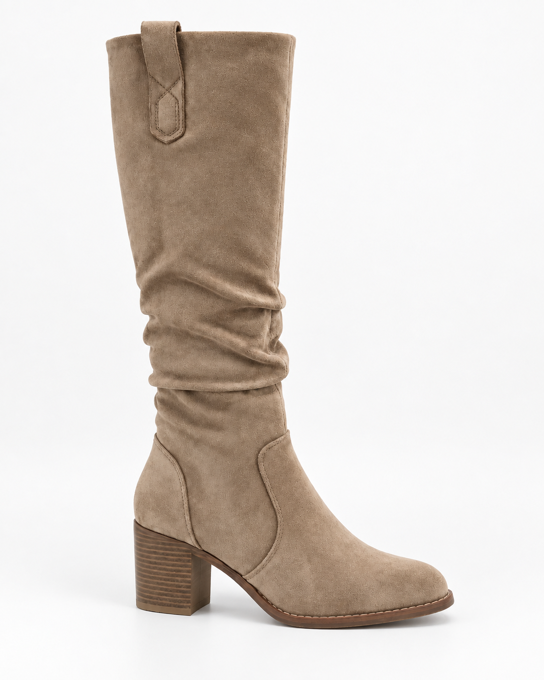 Amandine ruched high suedine boots in beige