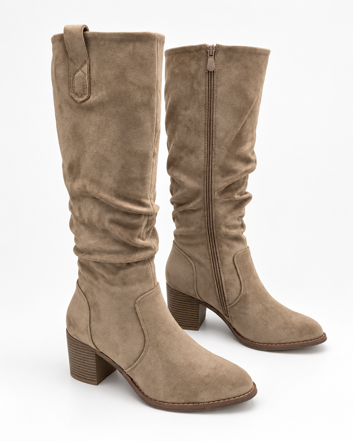 Amandine ruched high suedine boots in beige