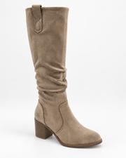 Amandine ruched high suedine boots in beige