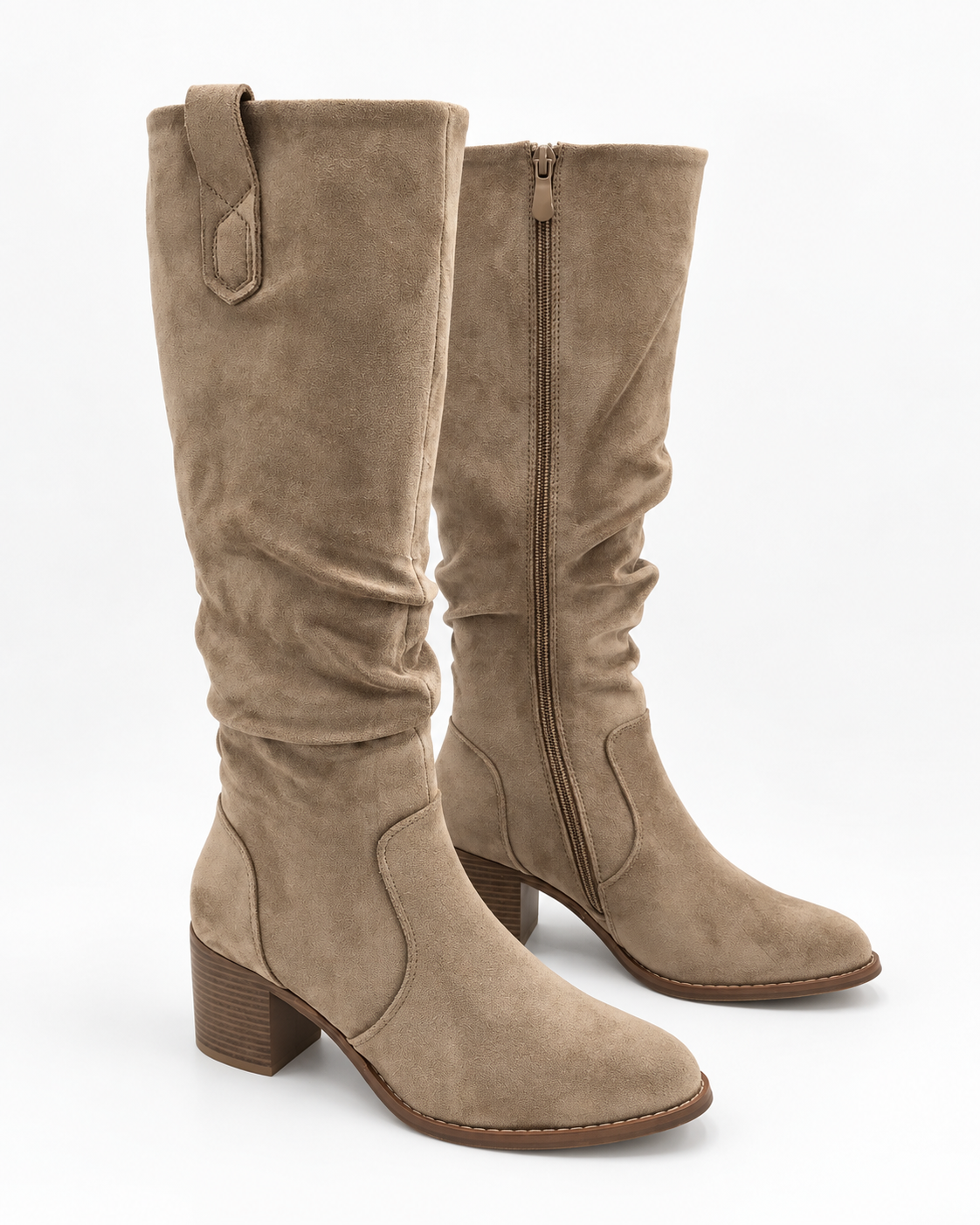 Amandine ruched high suedine boots in beige