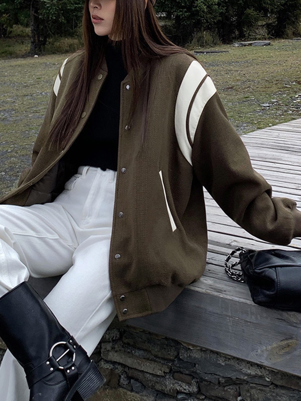 Winona | Contrast-Panel Varsity Jacket
