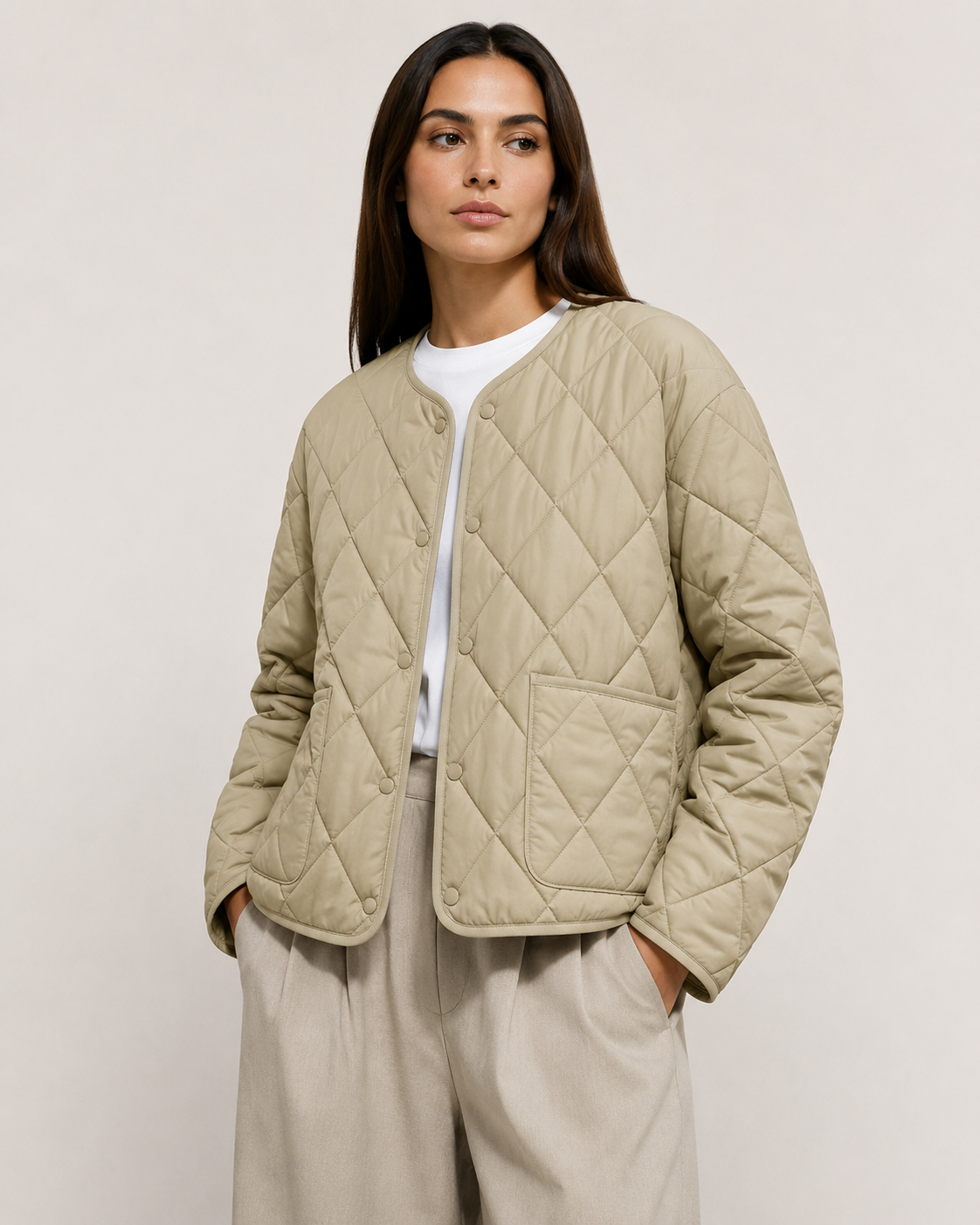Shalonda | Collarless Quilted Zip Jacket
