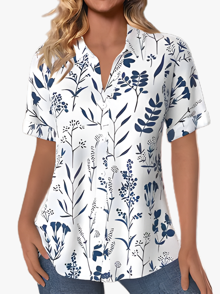 Kyna | Leaf-Print Short-Sleeve Shirt