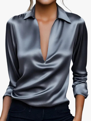 Vinita | Collared V-Neck Sheen Blouse