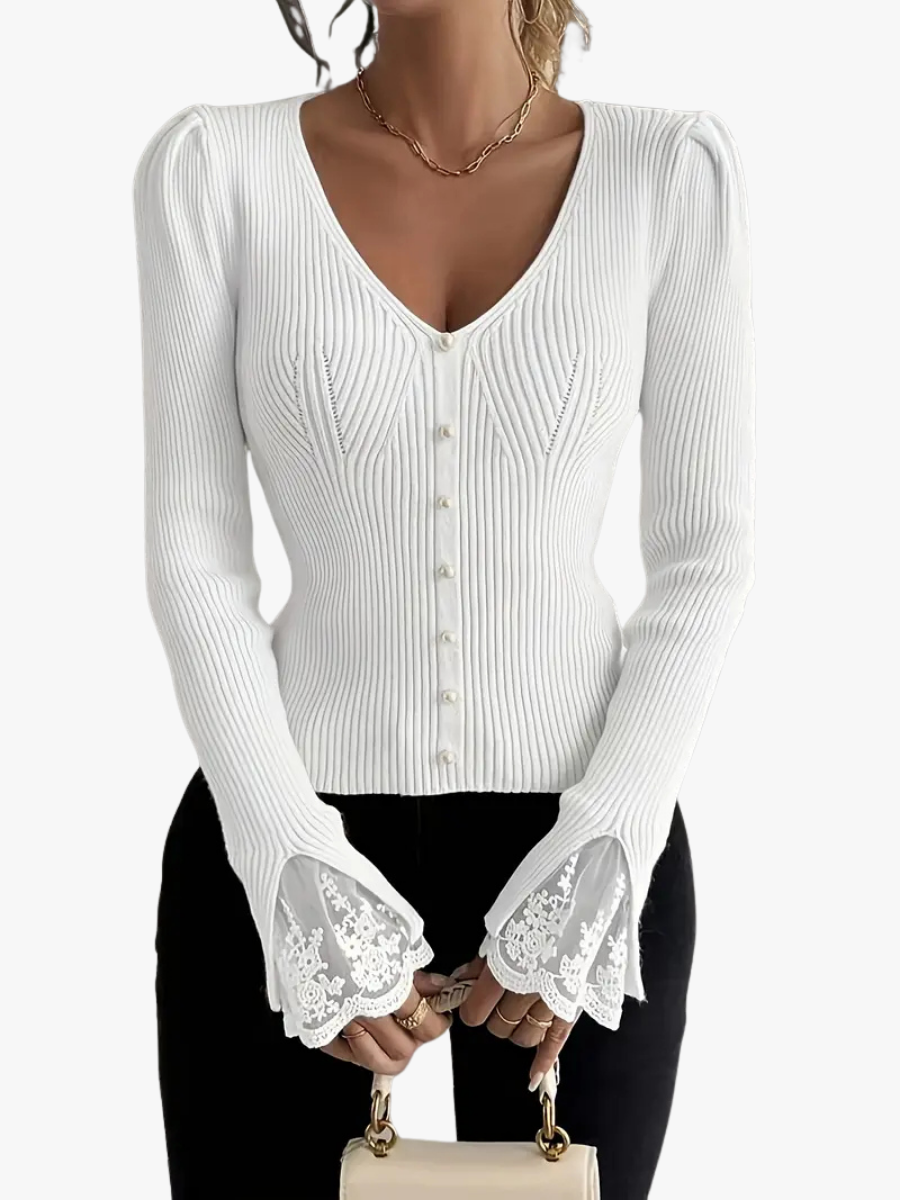 Yehudis | Lace-Cuff Button Cardigan