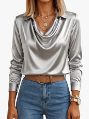 Kamie | Collared Cowl-Neck Blouse