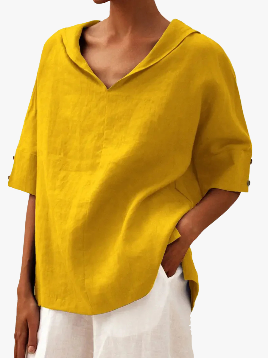 Roshanda | Wide-Collar Short-Sleeve Blouse