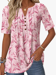 Dicie | Leaf-Print Button-Neck T-Shirt