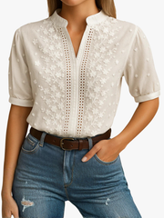 Dalena | Lace-Detail Short-Sleeve Blouse