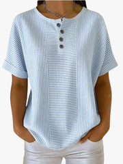 Elwanda | Striped Button-Neck T-Shirt