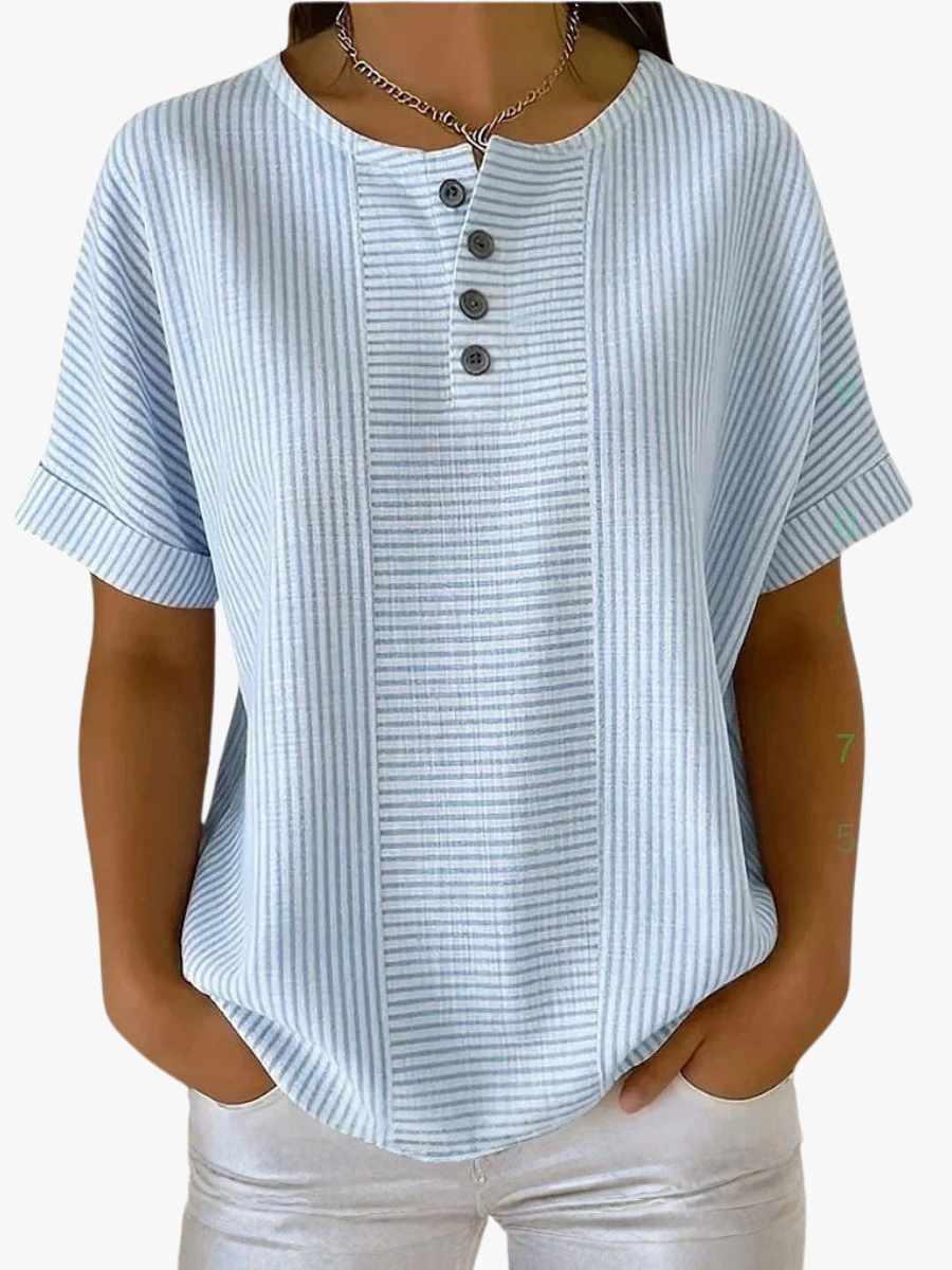 Elwanda | Striped Button-Neck T-Shirt
