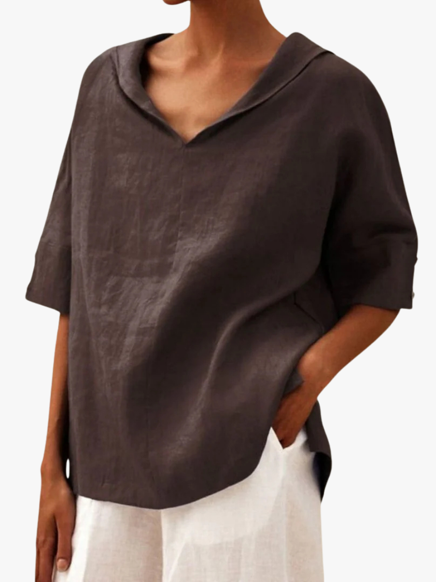 Roshanda | Wide-Collar Short-Sleeve Blouse