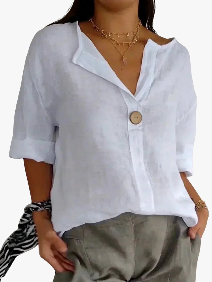 Deniece | Button-Neck Short-Sleeve Blouse