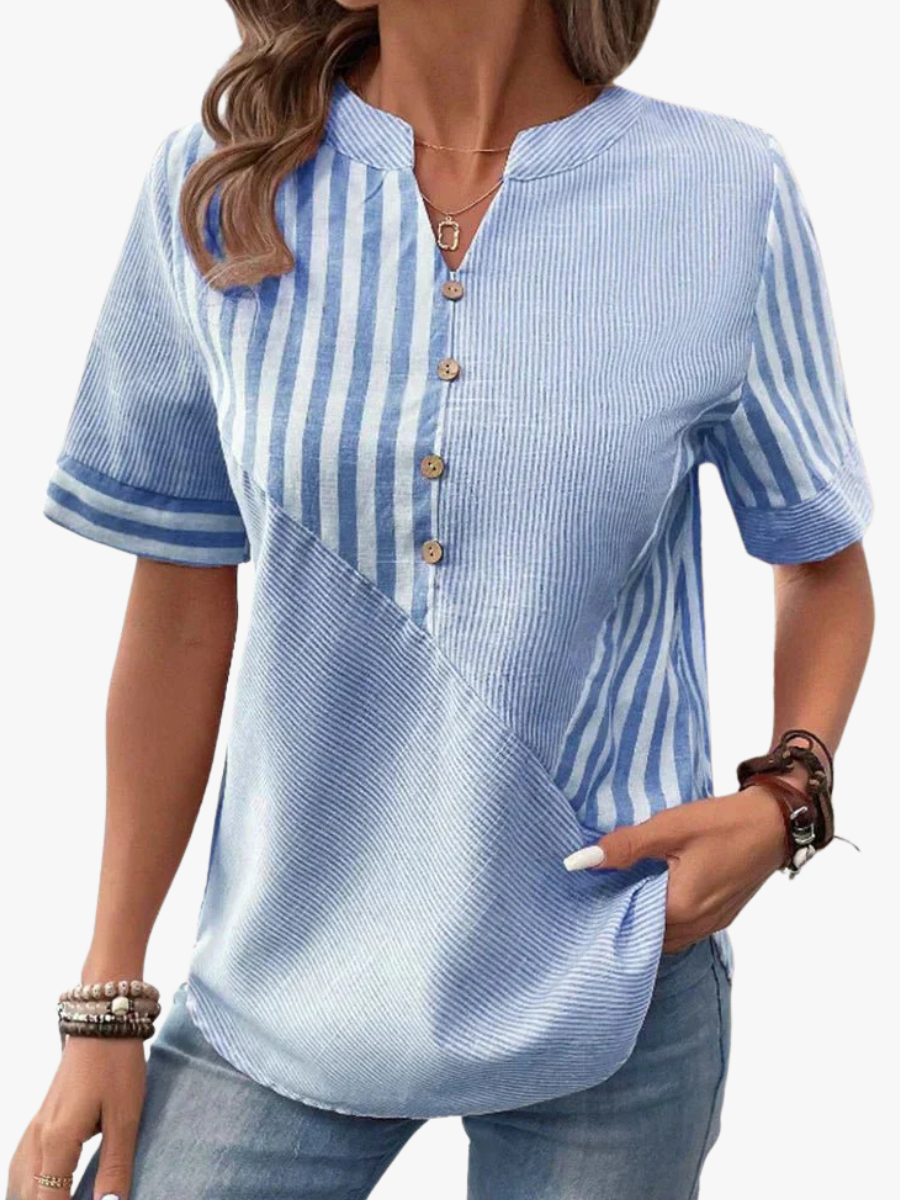 Nneka | Contrast-Stripe Button-Neck Shirt