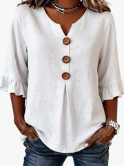 Jolinda | Button-Neck Ruffle-Sleeve Blouse