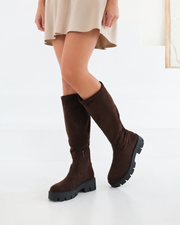 Domitilla stretch-shaft platform boots in brown
