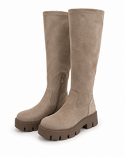 Domitilla stretch-shaft platform boots in tan
