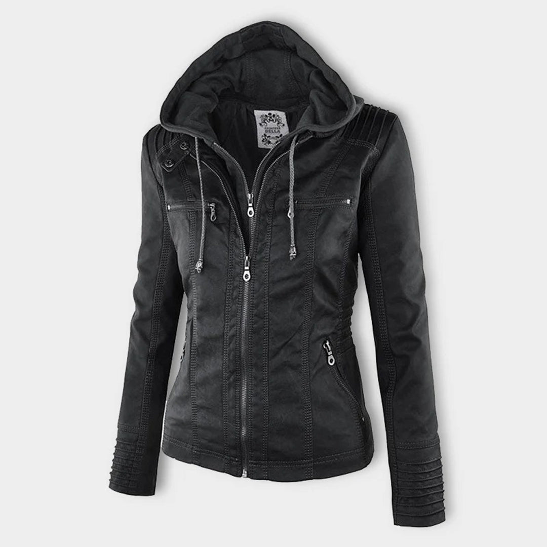 Melangell | Water-Repellent Hooded Zip Jacket in Khaki