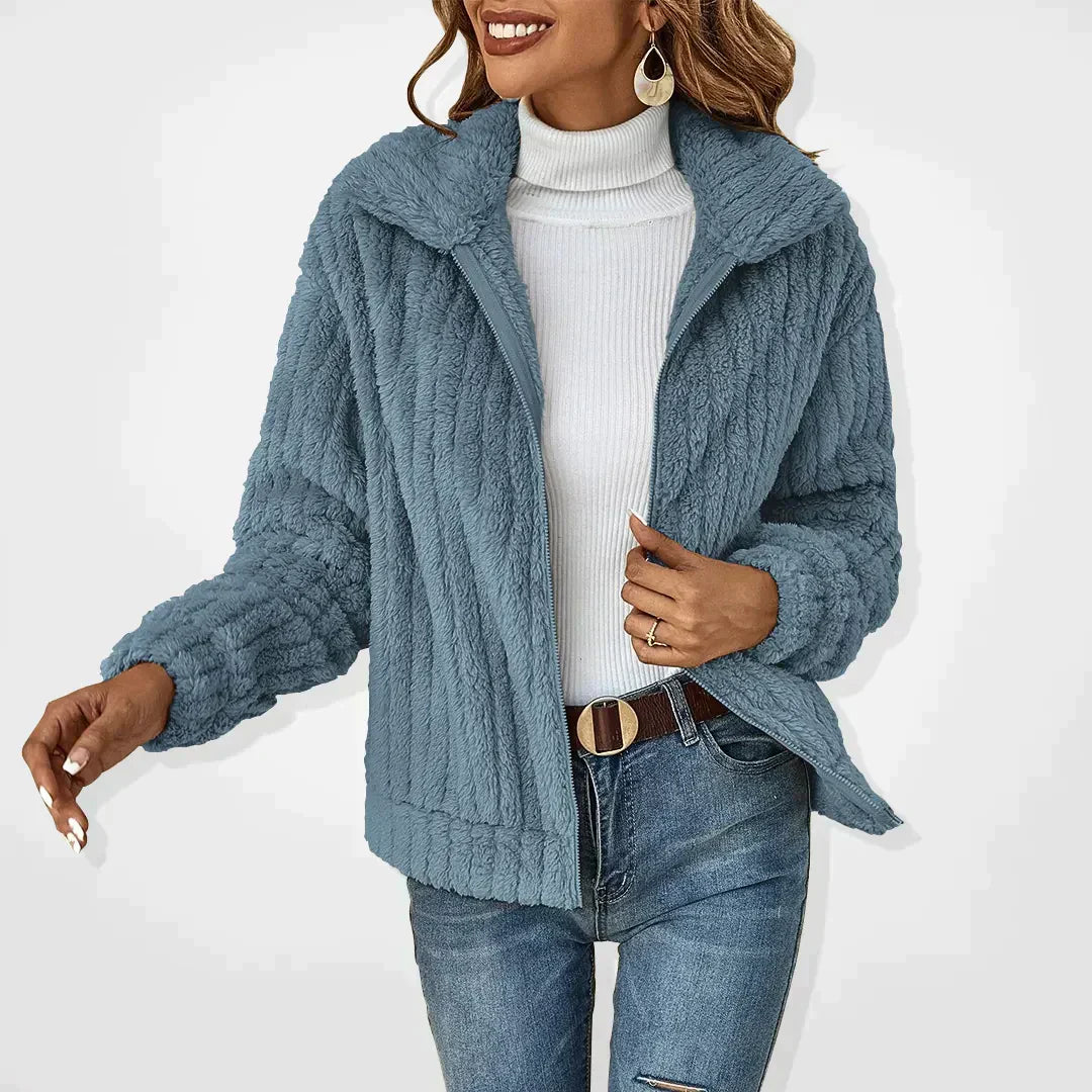 Merryn | Plush Fleece Lightweight Jacket in Beige
