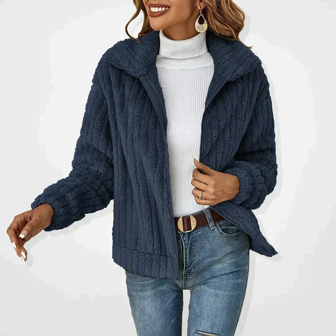 Merryn | Plush Fleece Lightweight Jacket in Beige