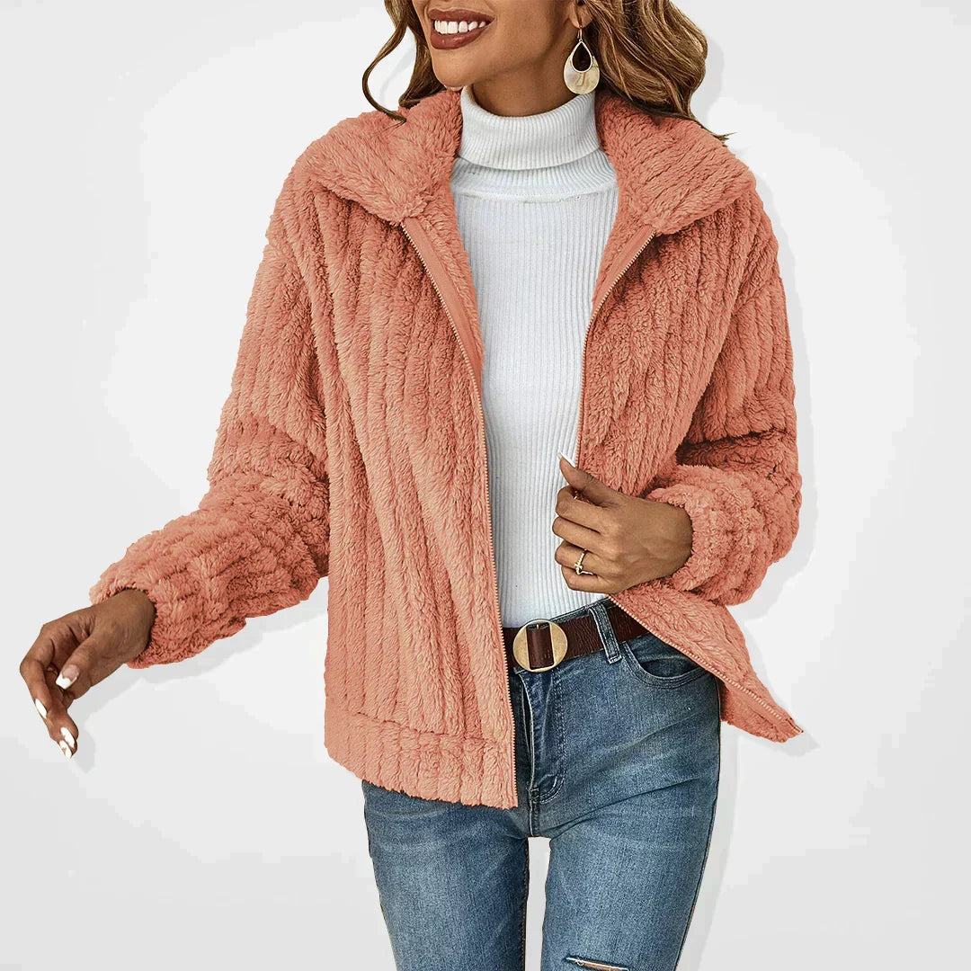 Merryn | Plush Fleece Lightweight Jacket in Beige