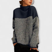 Agathe | Brown Turtleneck Jumper With Herringbone Pattern