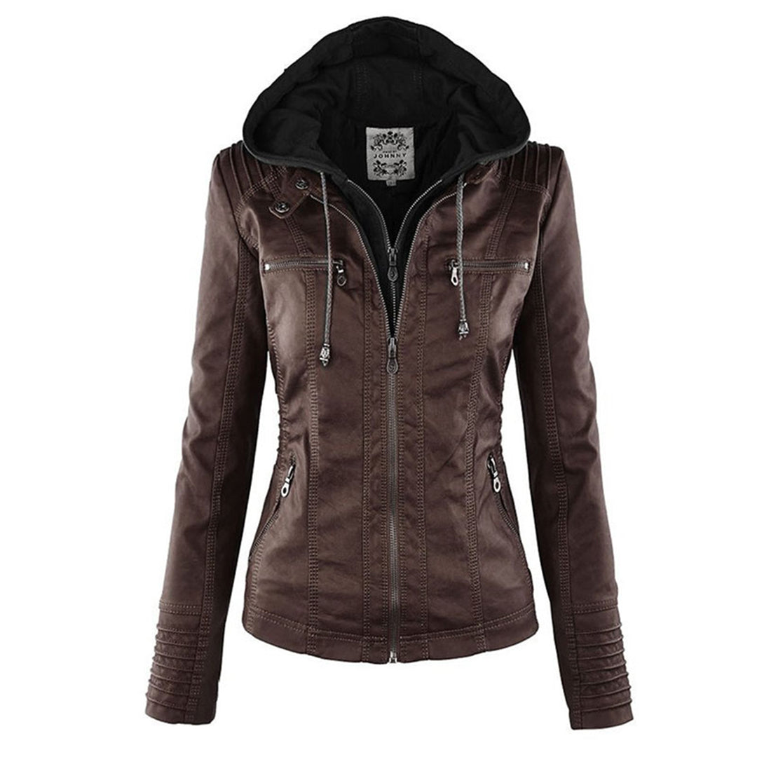 Melangell | Water-Repellent Hooded Zip Jacket in Brown