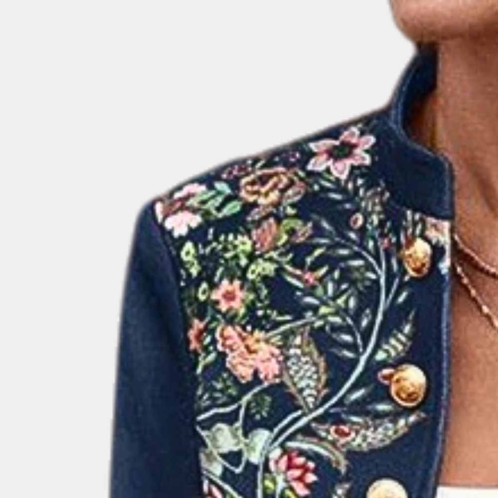 Ketevan | Vintage Floral Embroidered Blazer in Blue
