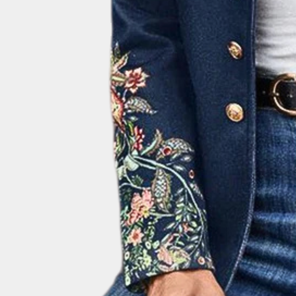 Ketevan | Vintage Floral Embroidered Blazer in Blue