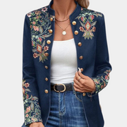 Ketevan | Vintage Floral Embroidered Blazer in Blue
