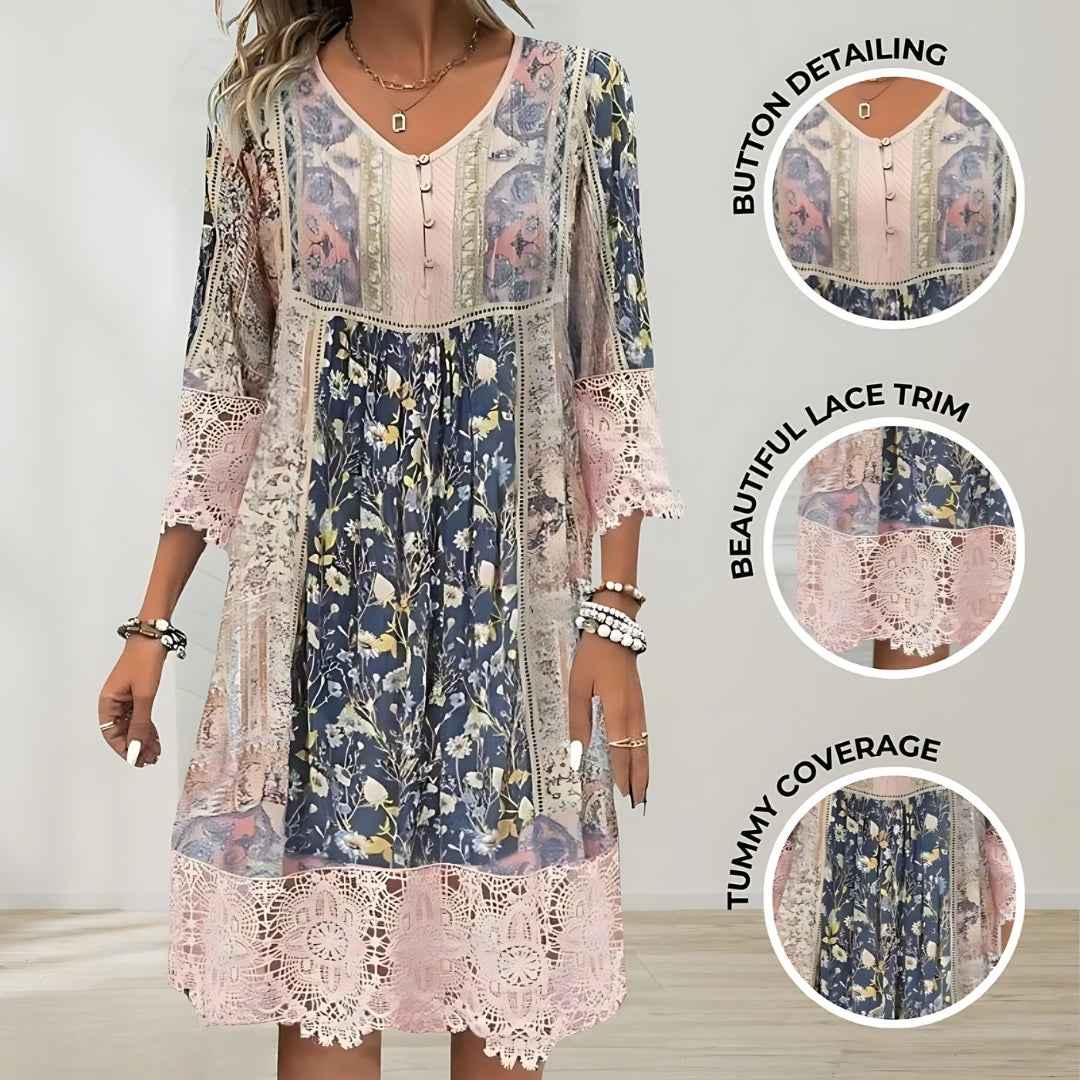 NAYA | LACE BUTTON-FRONT MIDI DRESS