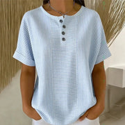 Elwanda | Striped Button-Neck T-Shirt