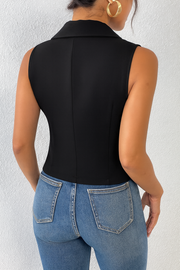 Glesni | Cropped Tailored Button-Front Gilet in Black