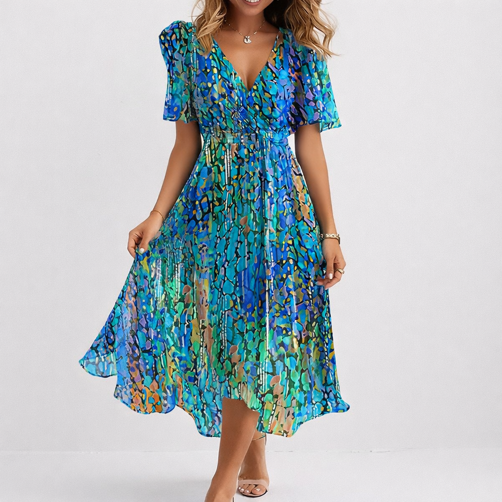 SAPHIR | PLEATED V-NECK MIDI DRESS