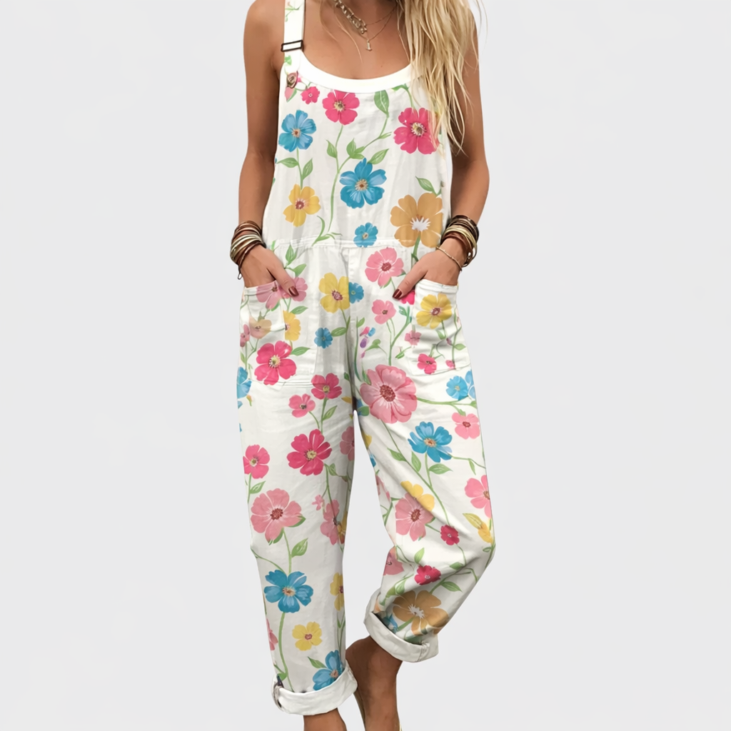 RELAXED-FIT PRINTED ADJUSTABLE-STRAP DUNGAREES