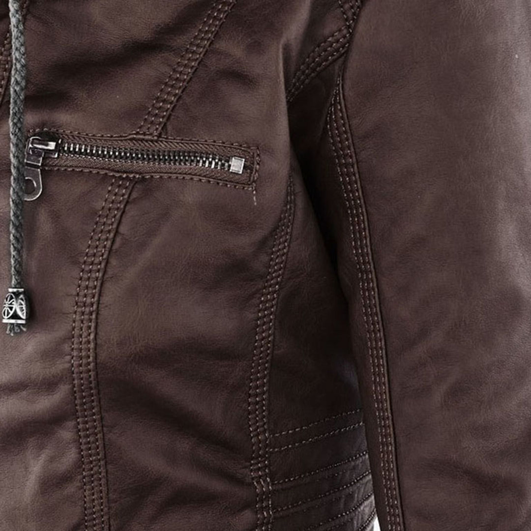 Melangell | Water-Repellent Hooded Zip Jacket in Brown