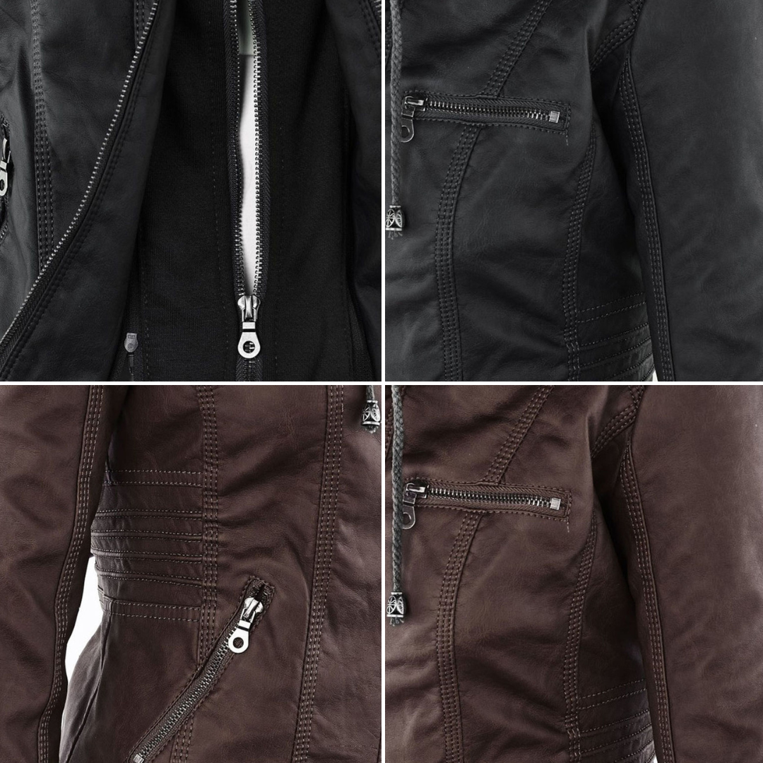 Melangell | Water-Repellent Hooded Zip Jacket in Brown