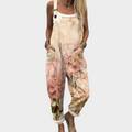 BEIGE PRINTED ADJUSTABLE-STRAP JUMPSUIT