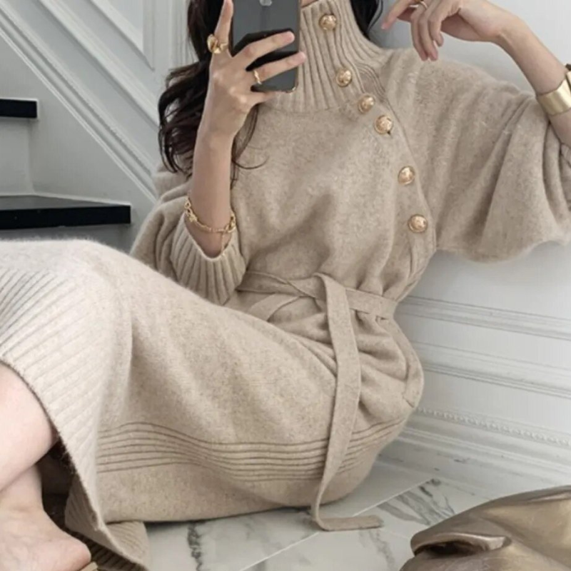EVELIA | BUTTON-FRONT MIDI DRESS